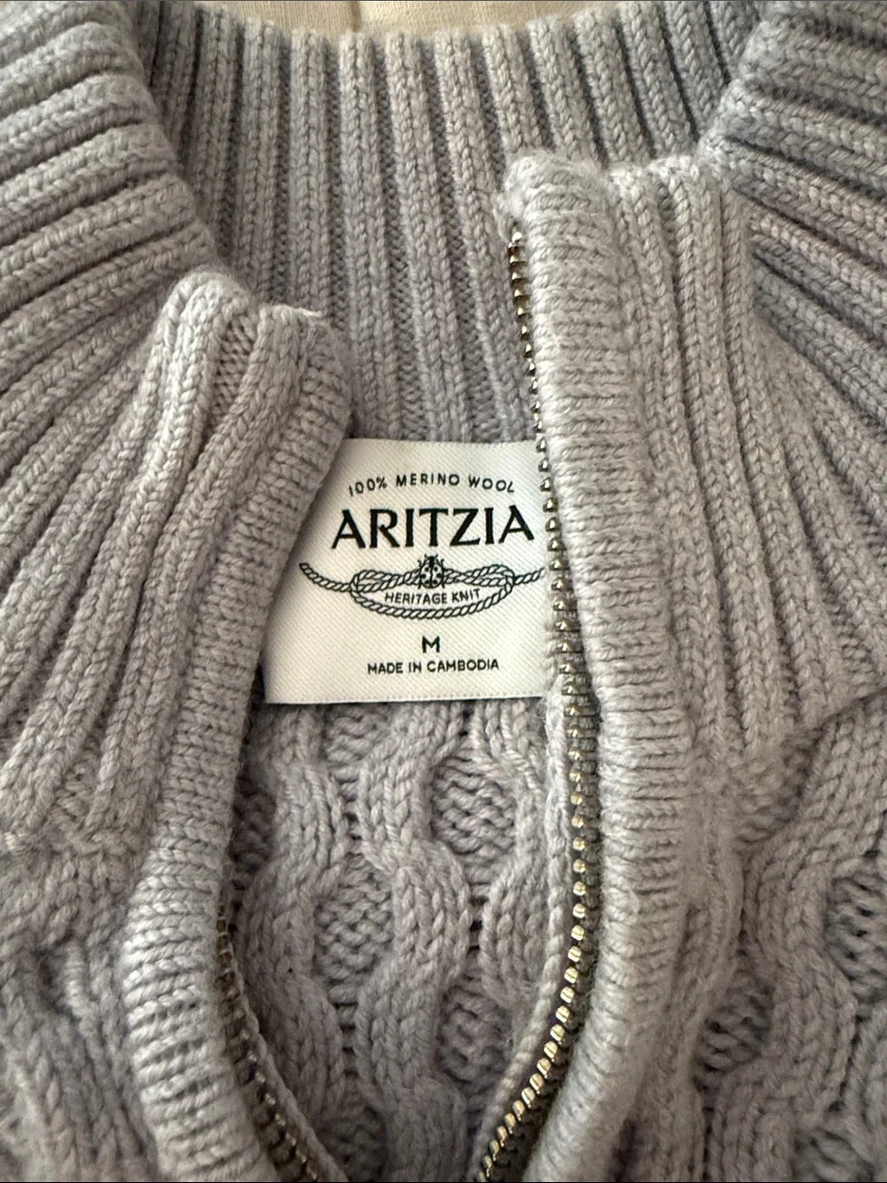 Aritzia Cable-Knit Merino Wool Mastery 1/4 Zip Sweater